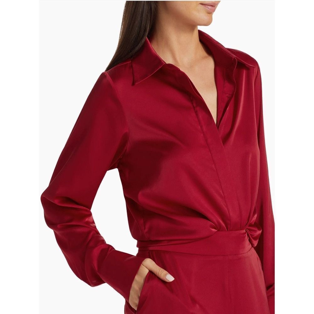 Andrea lyamah Red Vana Satin Button-Front Shirt.Saks Fifth Avenue. Sz S. NWT - Picture 10 of 13